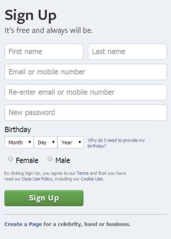 Facebook Signup Page